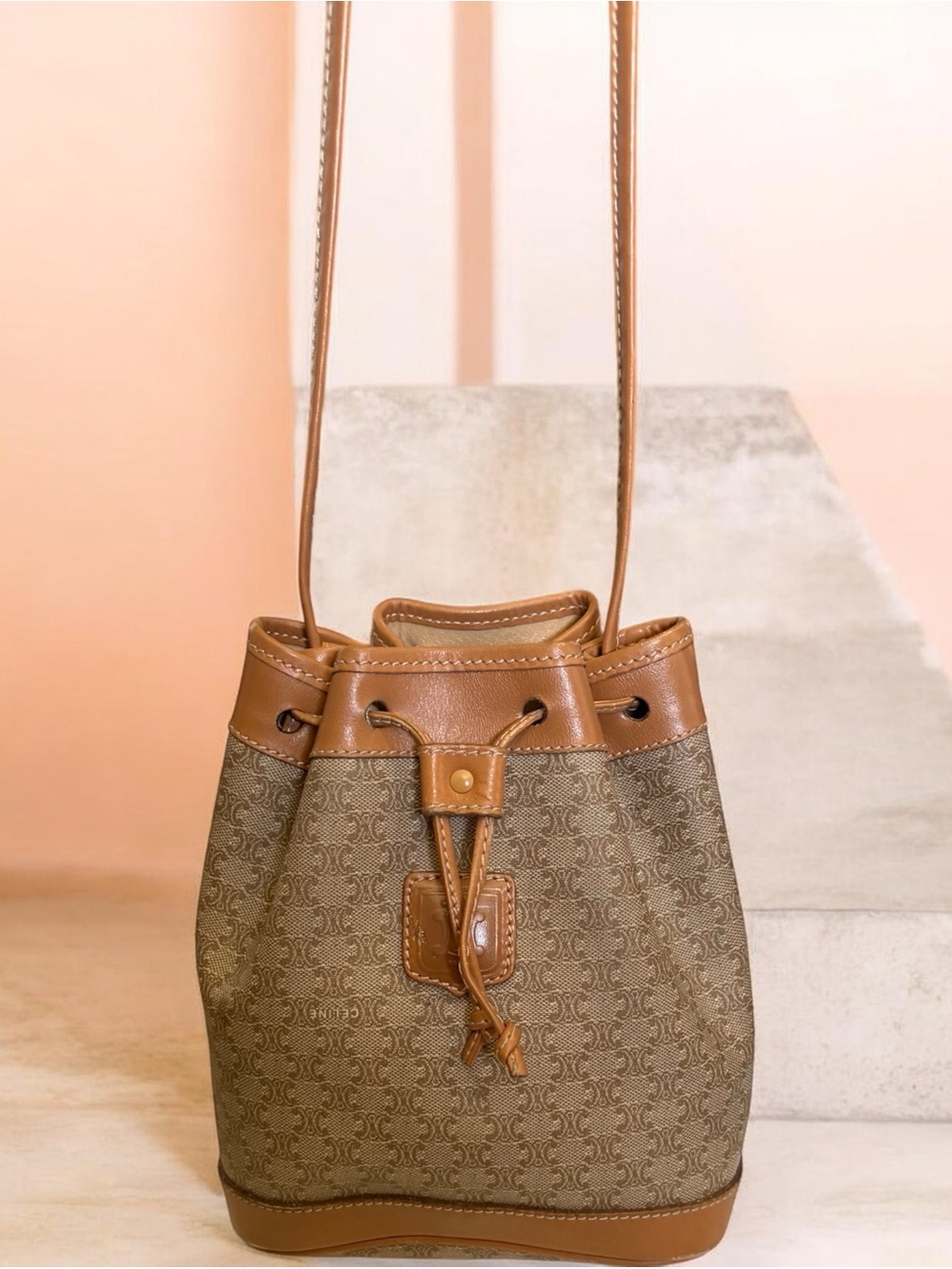 Celine Brown Monogram Drawstring Bucket Shoulder Bag - Picture 3 of 7